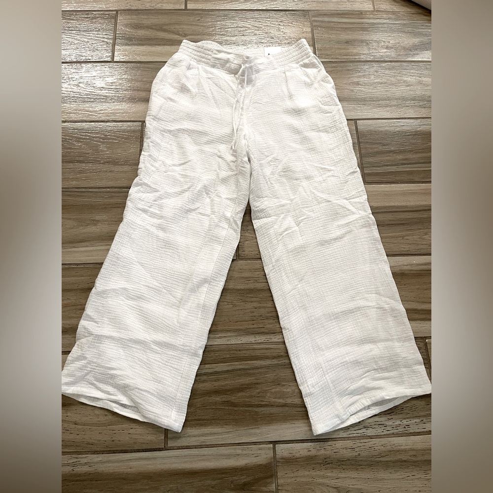 JM White linen Wide-Leg Pants